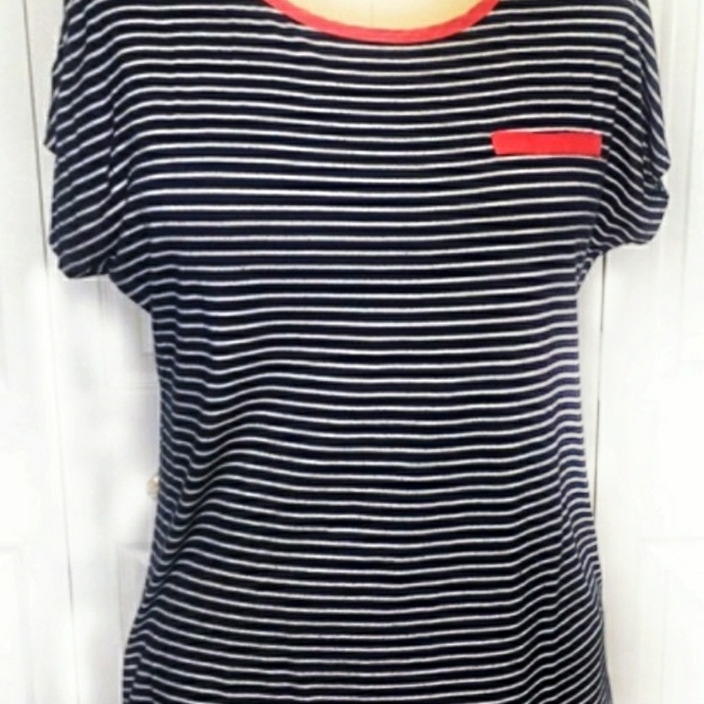 ROBIN-K Navy Coral Striped KeyholeBack T